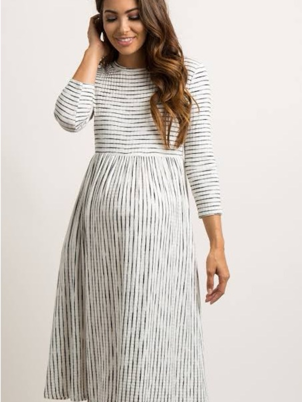PinkBlush Sew In Love Black and White Striped Long Sleeve Midi Dress